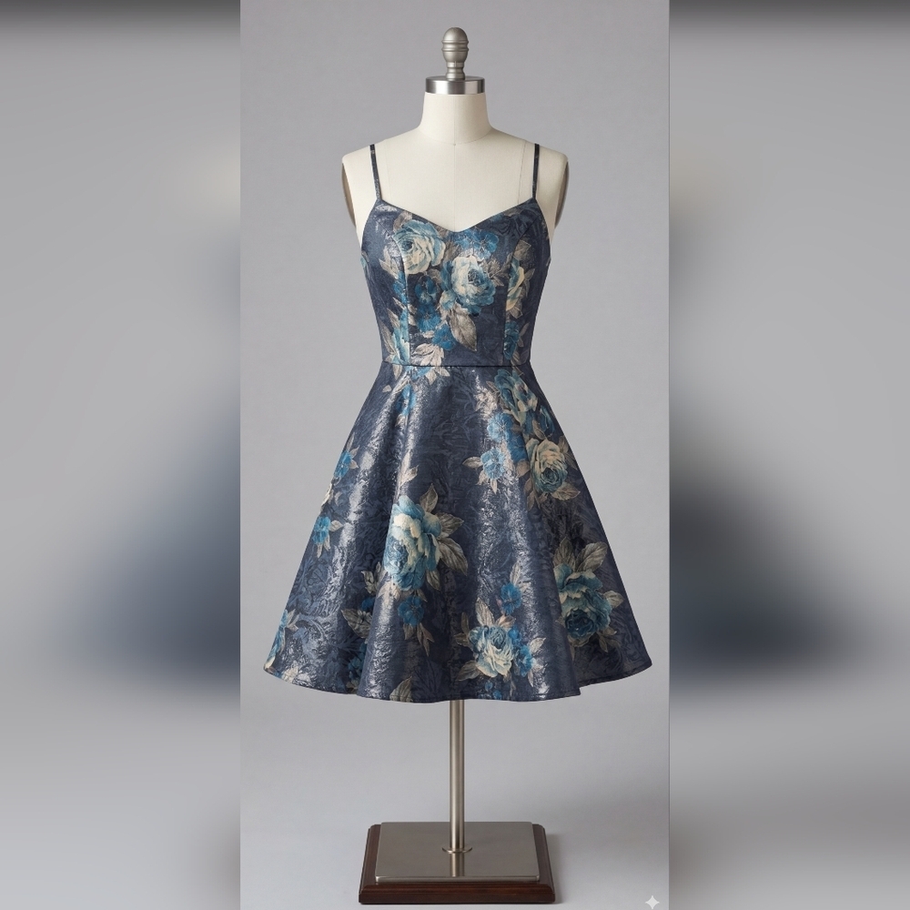 Blue Floral Fit-and-Flare Dress